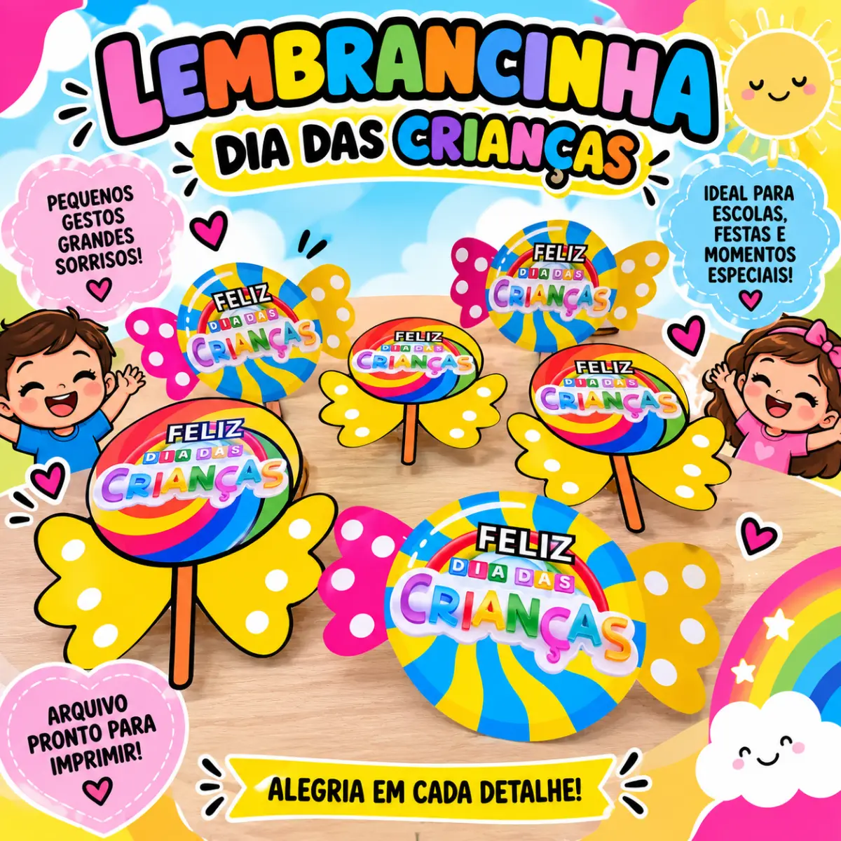 Lembrancinha Dia das Crianças – Lembrancinha Escolar — Atividades para Educação Infantil: Lembrancinhas coloridas para o…