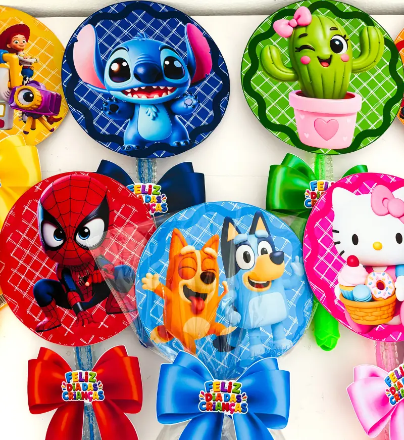 Lembrancinha Dia das Crianças: Pirulito com 30 Personagens — amostra 5: Prepare uma lembrancinha de Dia das Crianças com…
