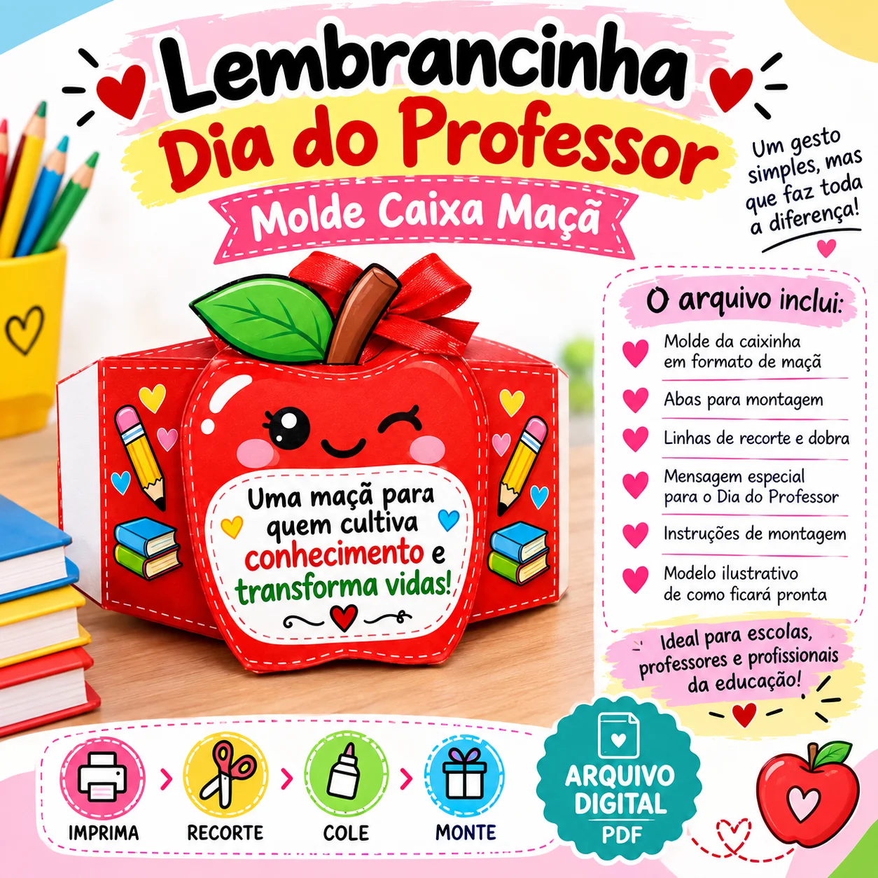 Lembrancinha Dia do Professor – Molde Caixa Maçã — capa do material