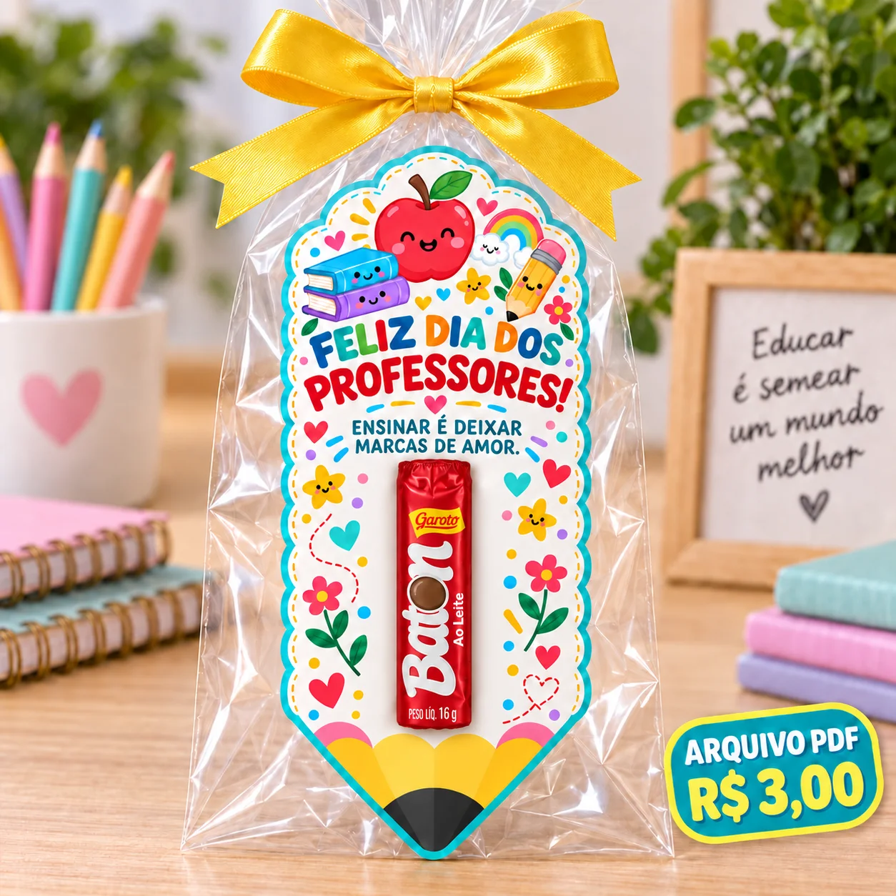 Lembrancinha Dia dos Professores com Chocolatemontagens não acompanham o arquivo. As cores podem apresentar pequenas…