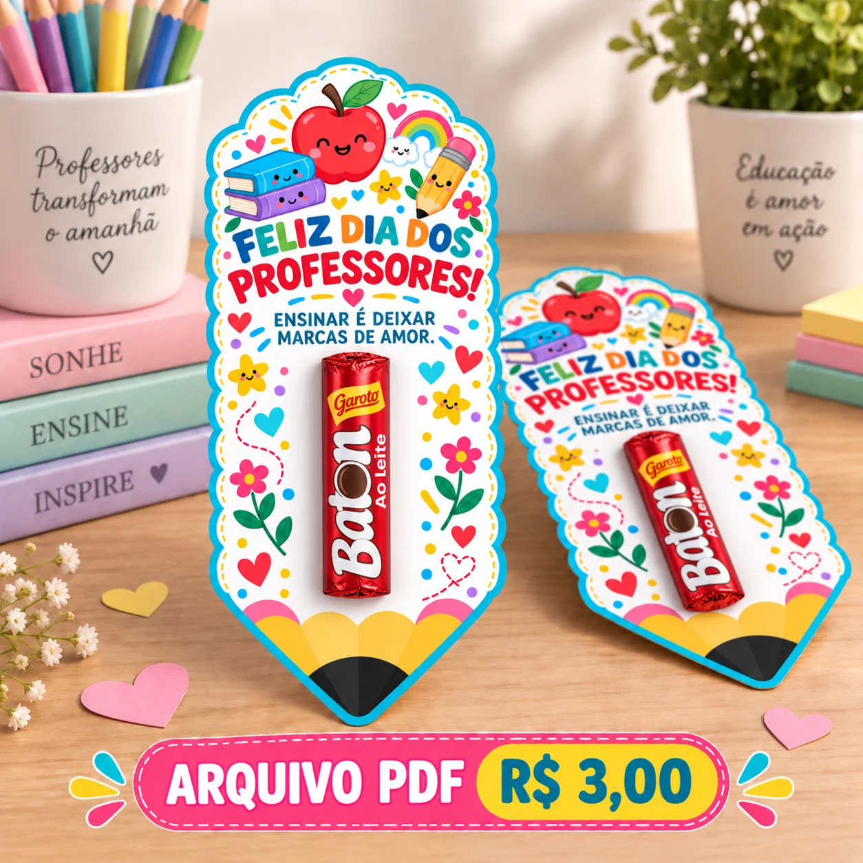 Lembrancinha Dia dos Professores com Chocolatemontagens não acompanham o arquivo. As cores podem apresentar pequenas diferenças conforme a impressora e o papel utilizados. — capa do material