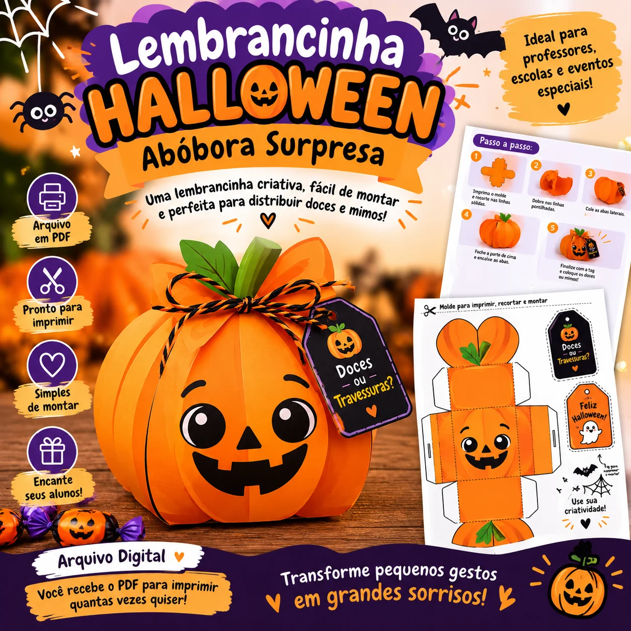 Lembrancinha Halloween Abóbora Surpresa – Molde em PDF — capa do material