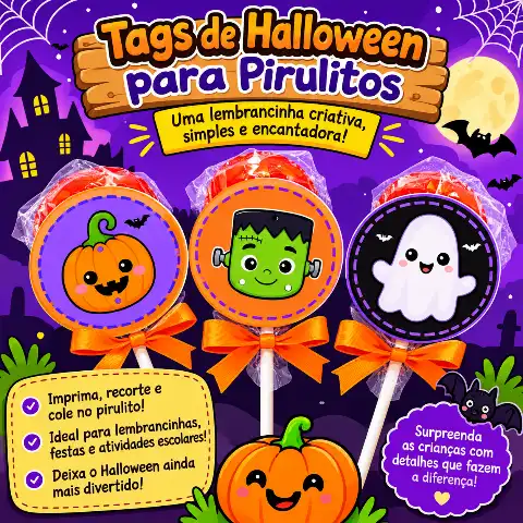 Lembrancinha Halloween  Tag para Pirulitos Festinha — capa do material