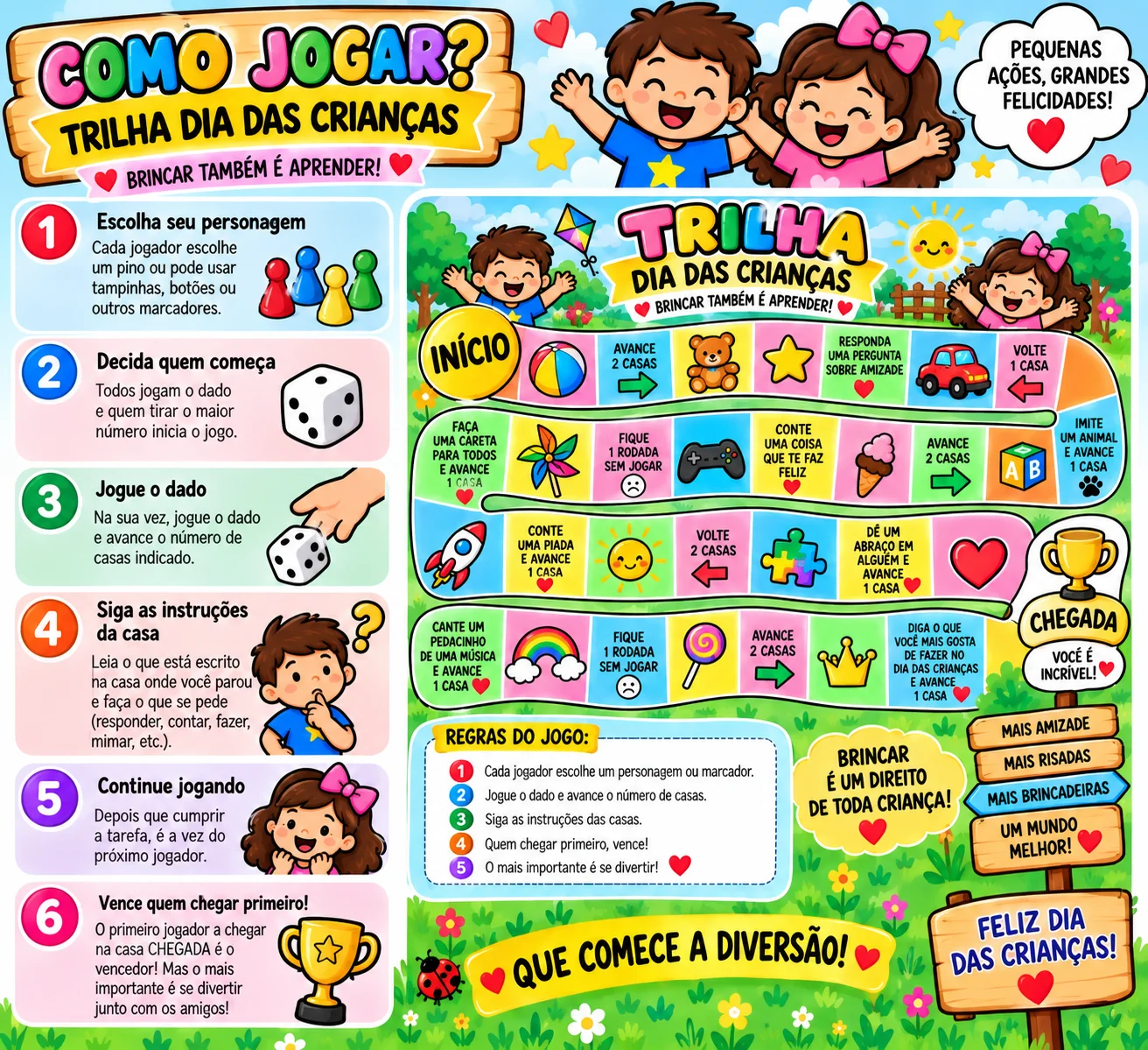 LEMBRANCINHA JOGO TRILHA – DIA DAS CRIANÇAS COM DADO ,PININHOS COLORIDOS ,PORTA PIRULITO E CARTÃO, EM PDF PRONTO PARA…