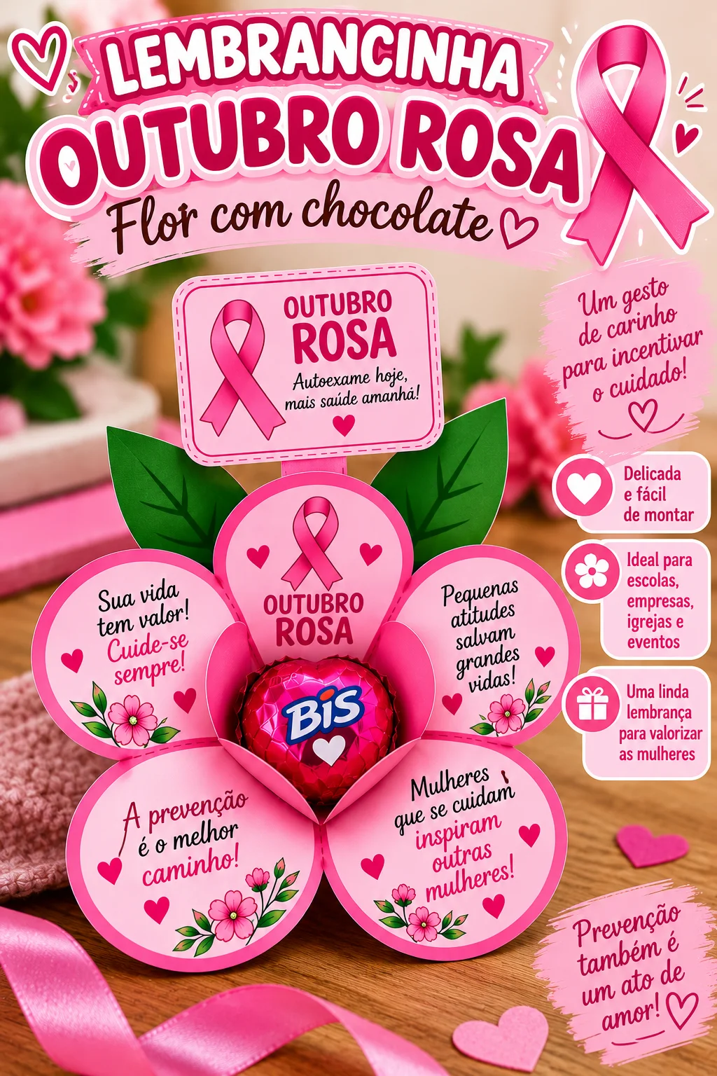 Lembrancinha Outubro Rosa com Chocolate | Flor de Papel — amostra 2: LEMBRANCINHA OUTUBRO ROSA 🌸 Flor com chocolate 💗…