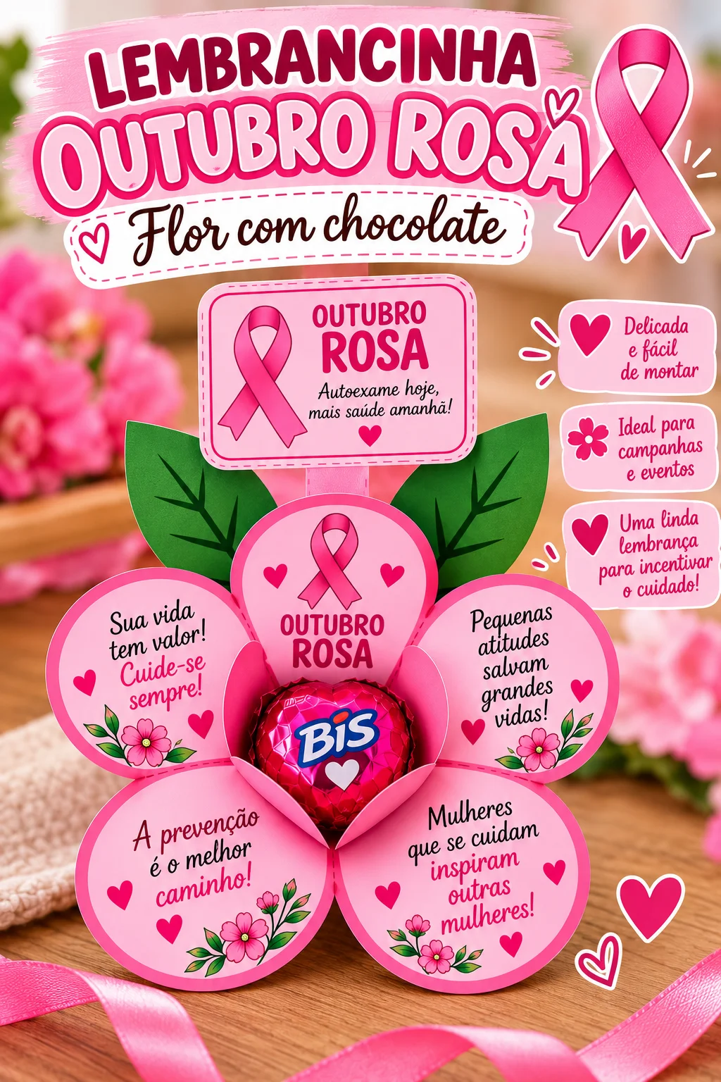 Lembrancinha Outubro Rosa com Chocolate | Flor de Papel — Datas comemorativas para Todas as séries: LEMBRANCINHA OUTUBRO…