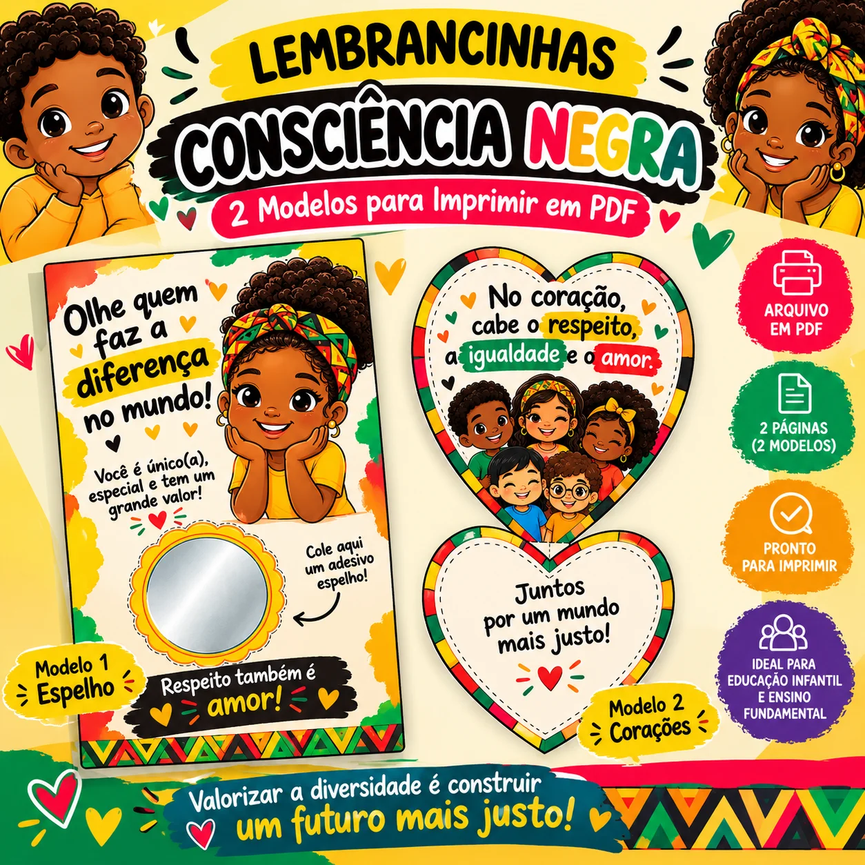 Lembrancinhas Consciência Negra – 2 Modelos para Imprimir em PDF — Ciências para Educação Infantil: Duas lindas…