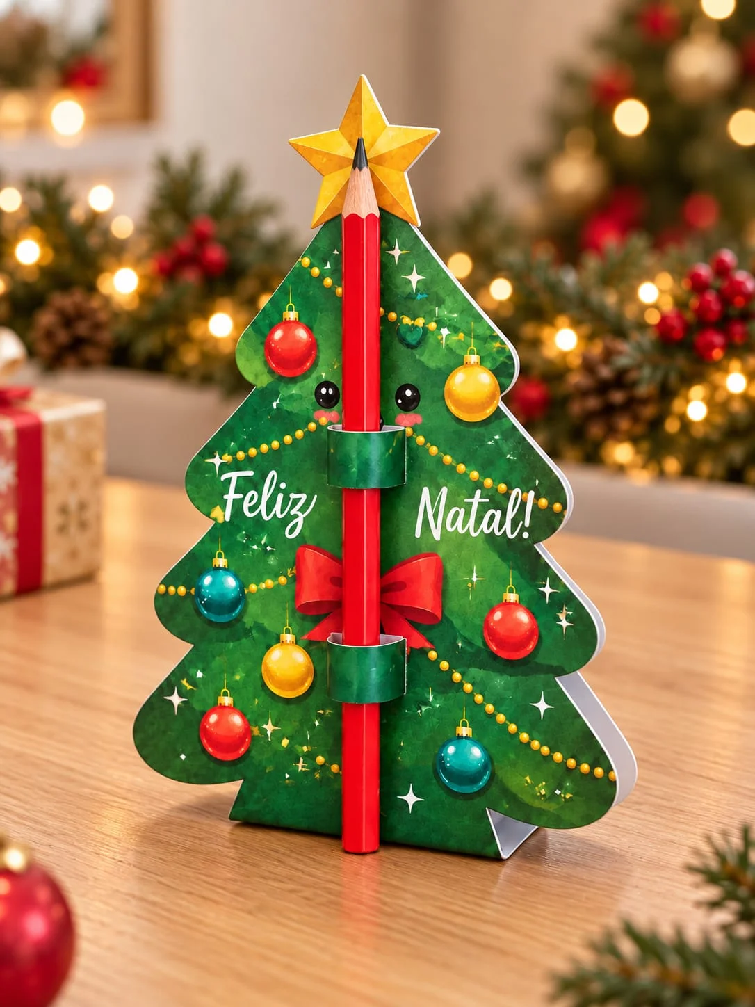 Lembrancinhas de Natal Papai Noel e Árvore Lápis PDF — amostra 3: O arquivo inclui