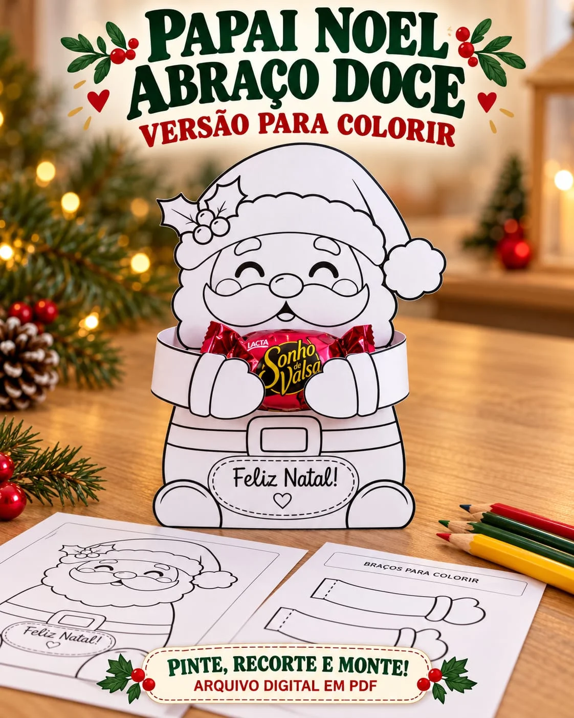 Lembrancinhas de Natal Papai Noel e Árvore Lápis PDF — amostra 5: Lembrancinhas de Natal com moldes de Papai Noel…