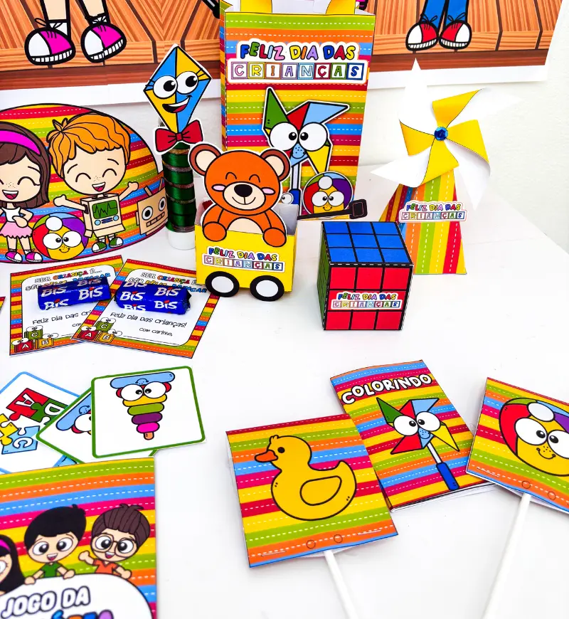 Lembrancinhas Dia das Crianças: Kit em PDF com Tema Brinquedos — amostra 2: O que vem no material