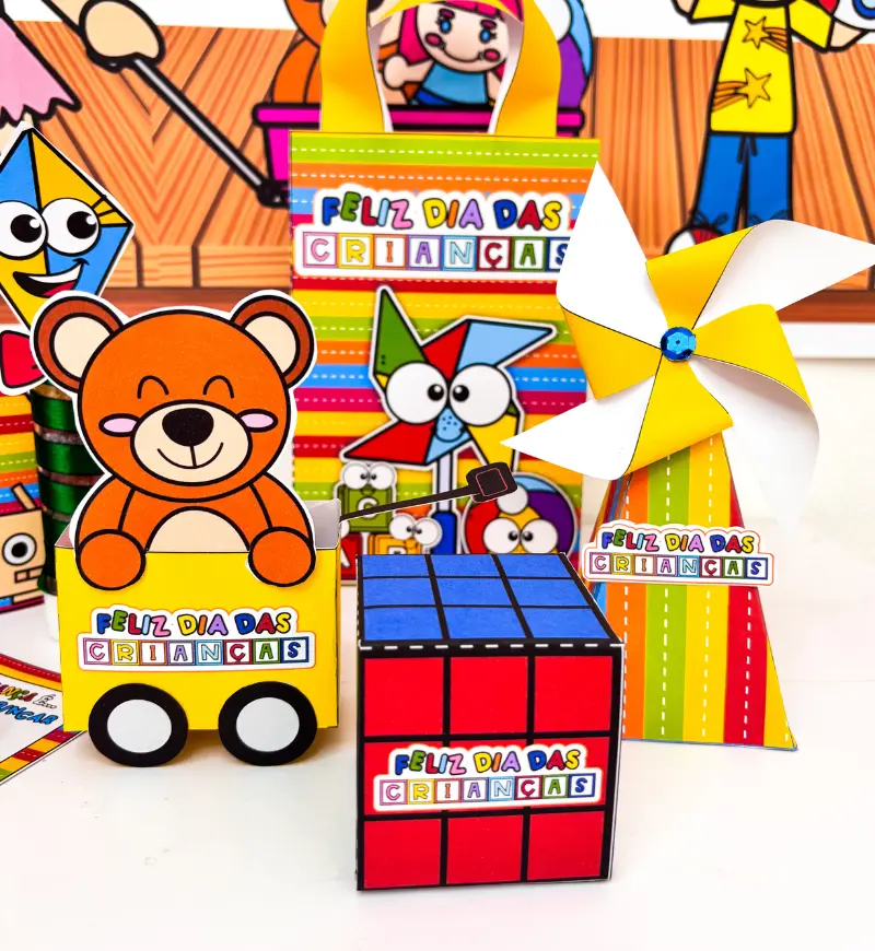 Lembrancinhas Dia das Crianças: Kit em PDF com Tema Brinquedos — amostra 5: Celebre com lembrancinhas do Dia das Crianças…