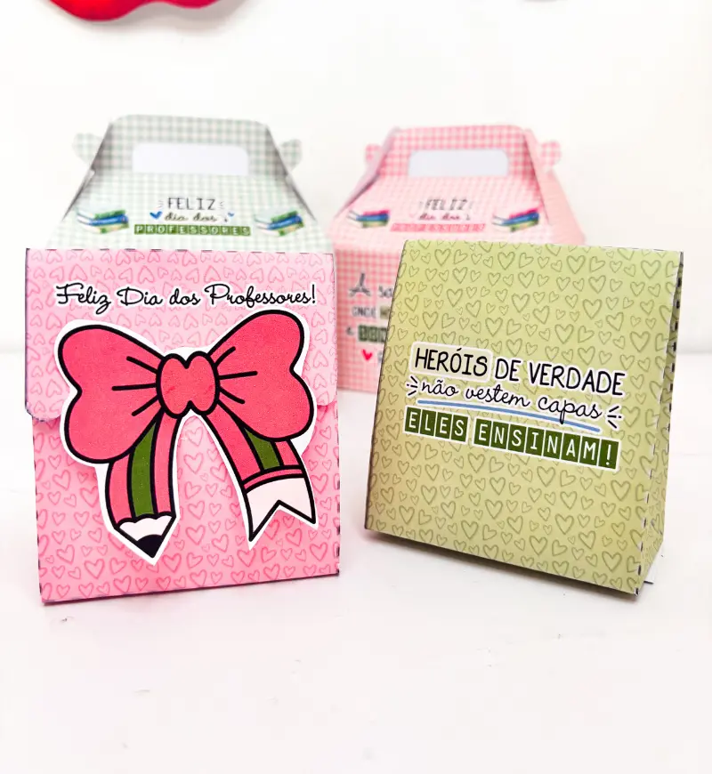 Lembrancinhas Dia dos Professores: Kit de Caixinhas em PDF — amostra 2: O que vem no material