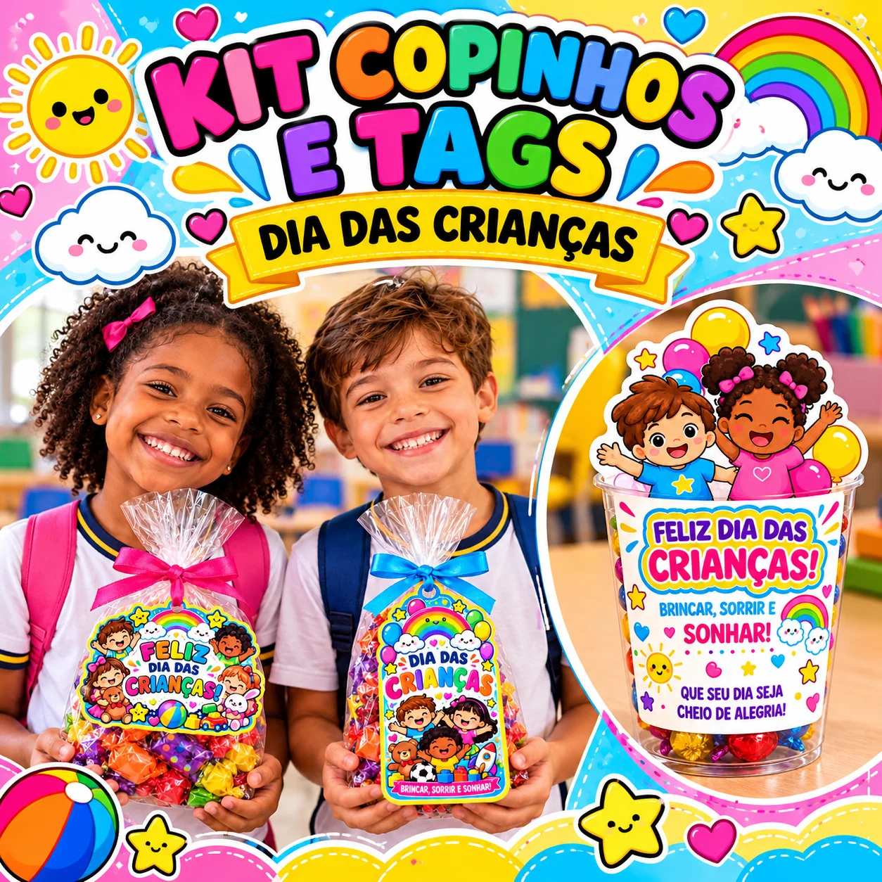Lembrancinhas Kit Copinhos e Tags – Dia das Crianças — capa do material