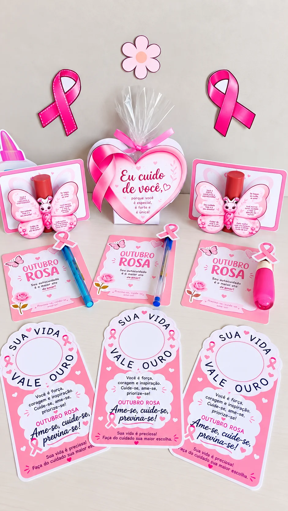 Lembrancinhas Outubro Rosa – 4 Modelos para Imprimir — Datas comemorativas para Todas as séries: Kit Outubro Rosa com 4…