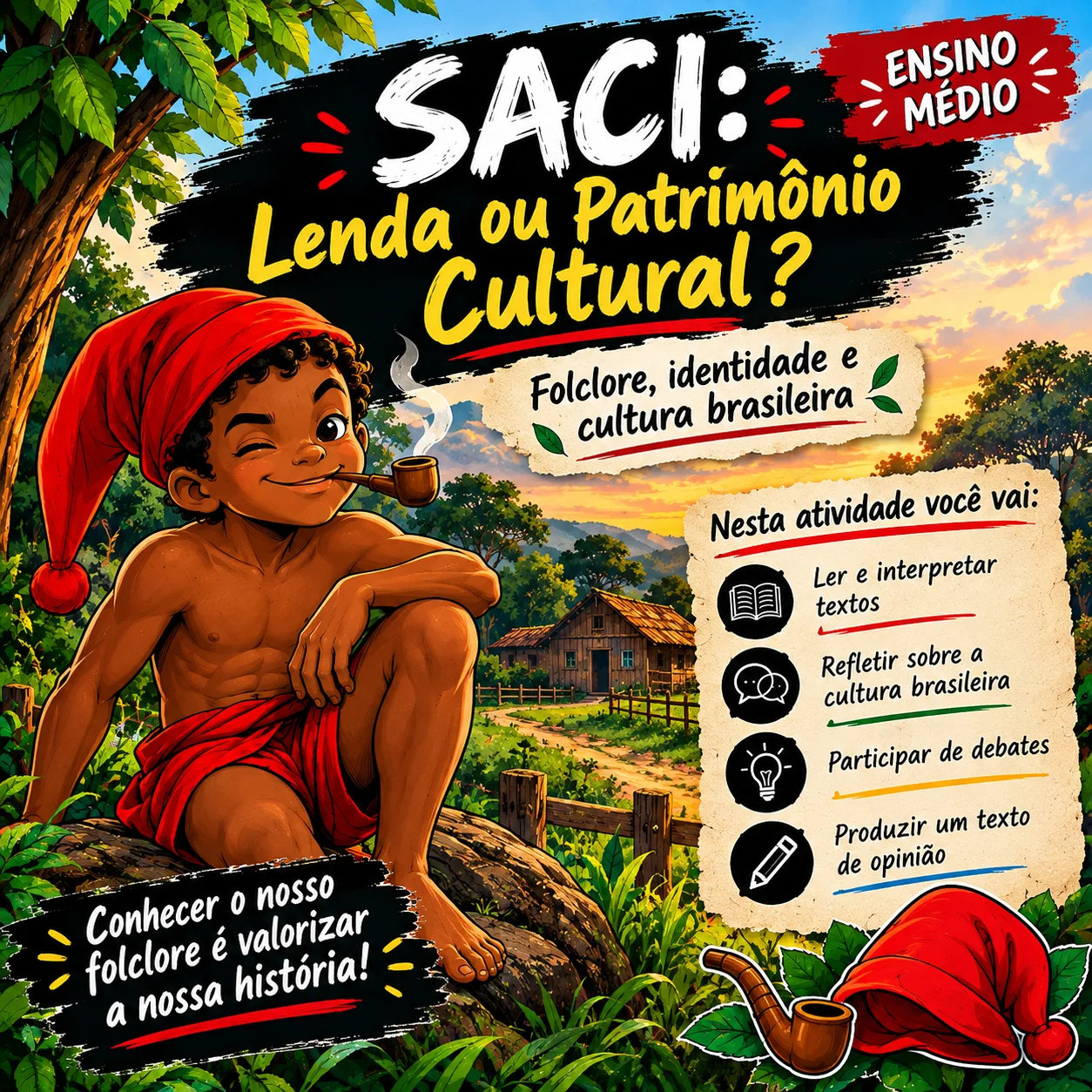 Lenda ou Patrimônio Cultural? | Ensino Médio — Português para Ensino Médio: Atividade para Ensino Médio sobre o Saci, o…