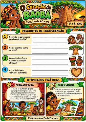 Lendas e culturas africanas "O coração do Baobá" 4º e 5º ano — amostra 2: O que vem no material