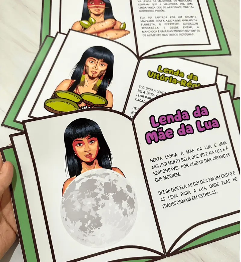 Lendas indígenas para imprimir: livro com 12 histórias ilustradas — amostra 2: O que acompanha o material