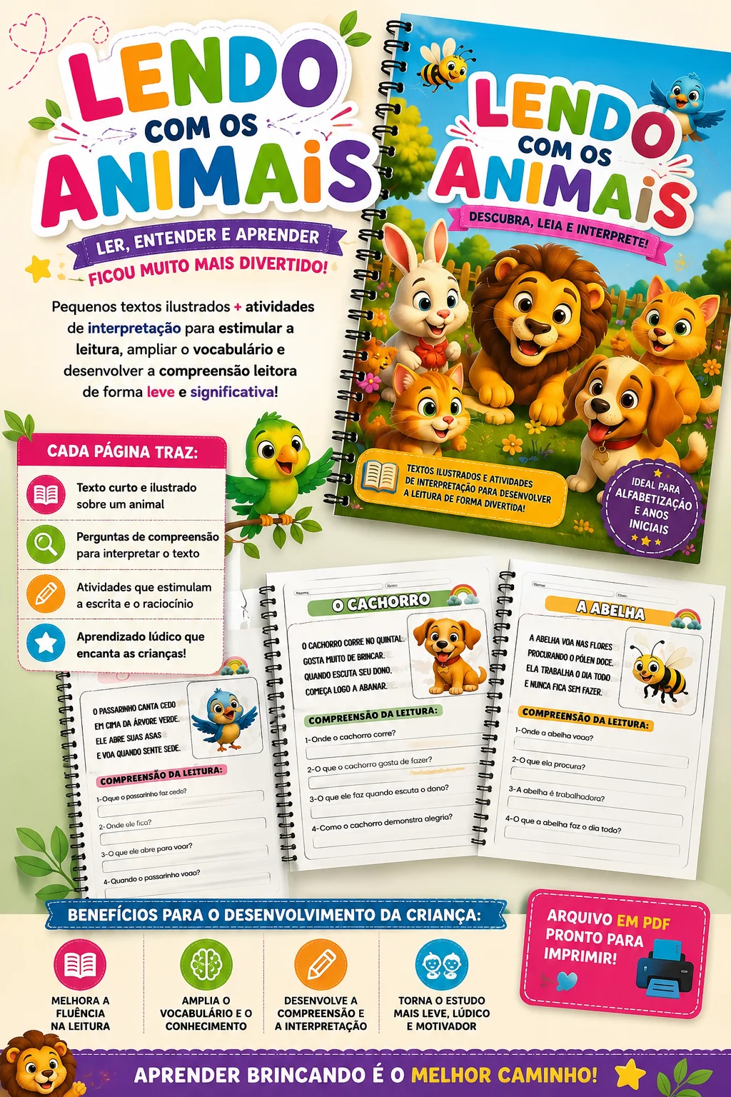 LENDO COM OS ANIMAIS - ATIVIDADE LÚDICA ALFABETIZAÇÃO — capa do material