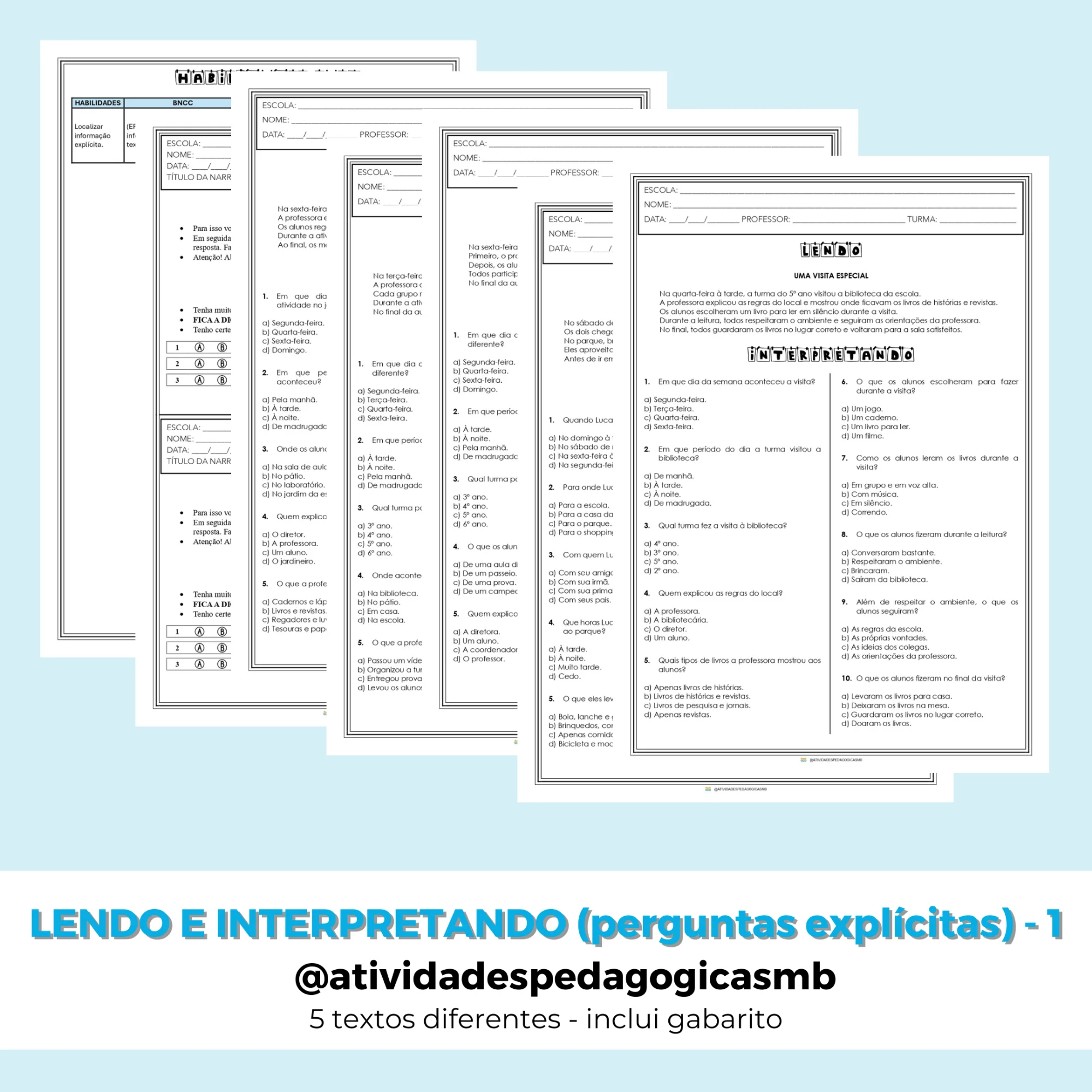 Lendo e Interpretando para Iniciantes - perguntas explícitas 1 (PDF) — capa do material