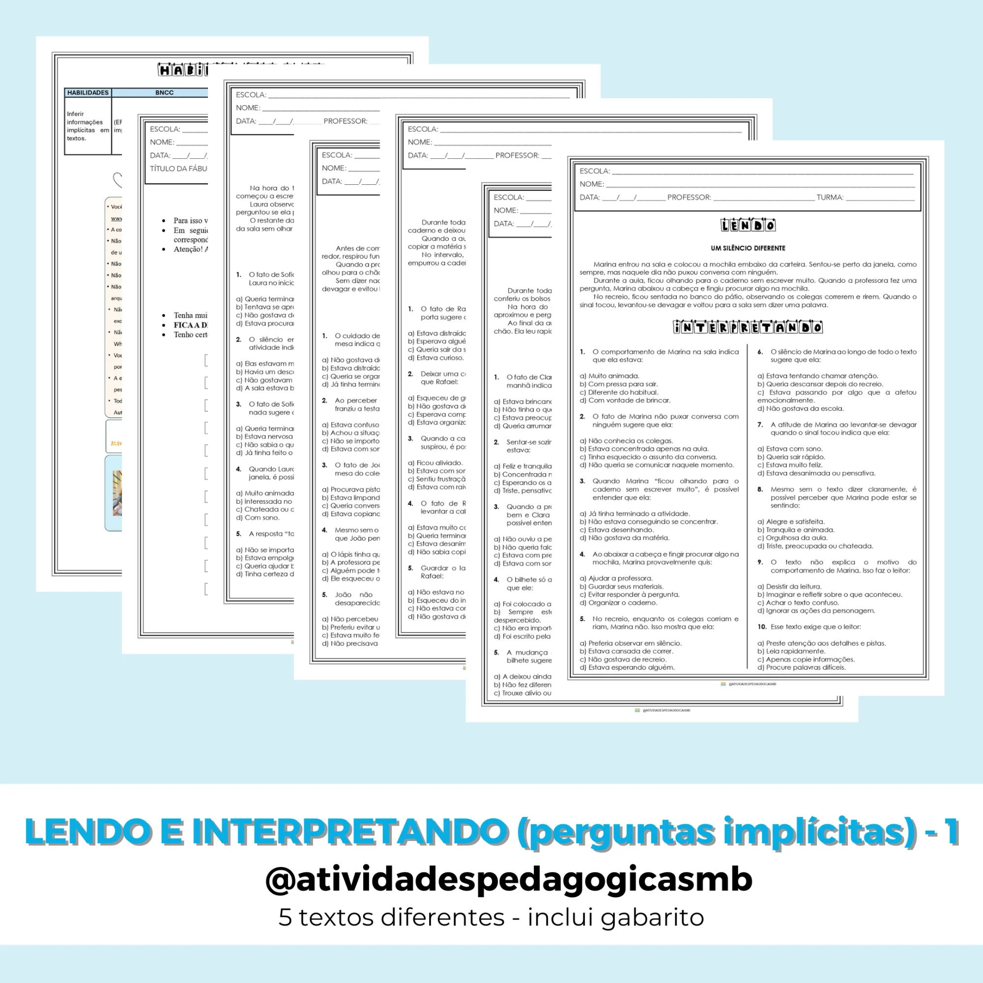 Lendo e Interpretando para Iniciantes - perguntas implícitas 1 (PDF) — Português para 5º ano: Atividades de interpretação…