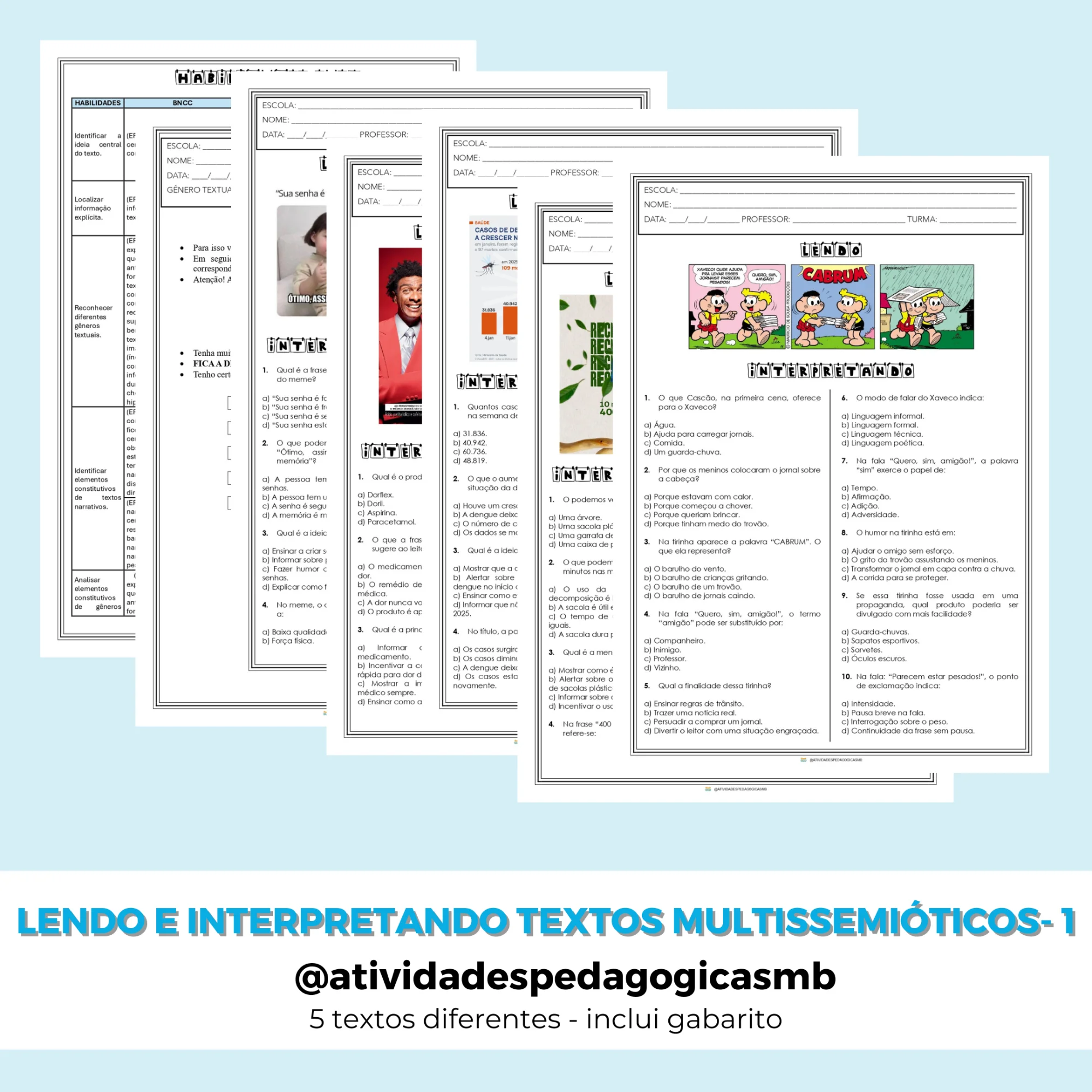 Lendo e Interpretando Textos Multissemióticos - combo 1 (PDF) — Português para 5º ano: Atividades de interpretação de…
