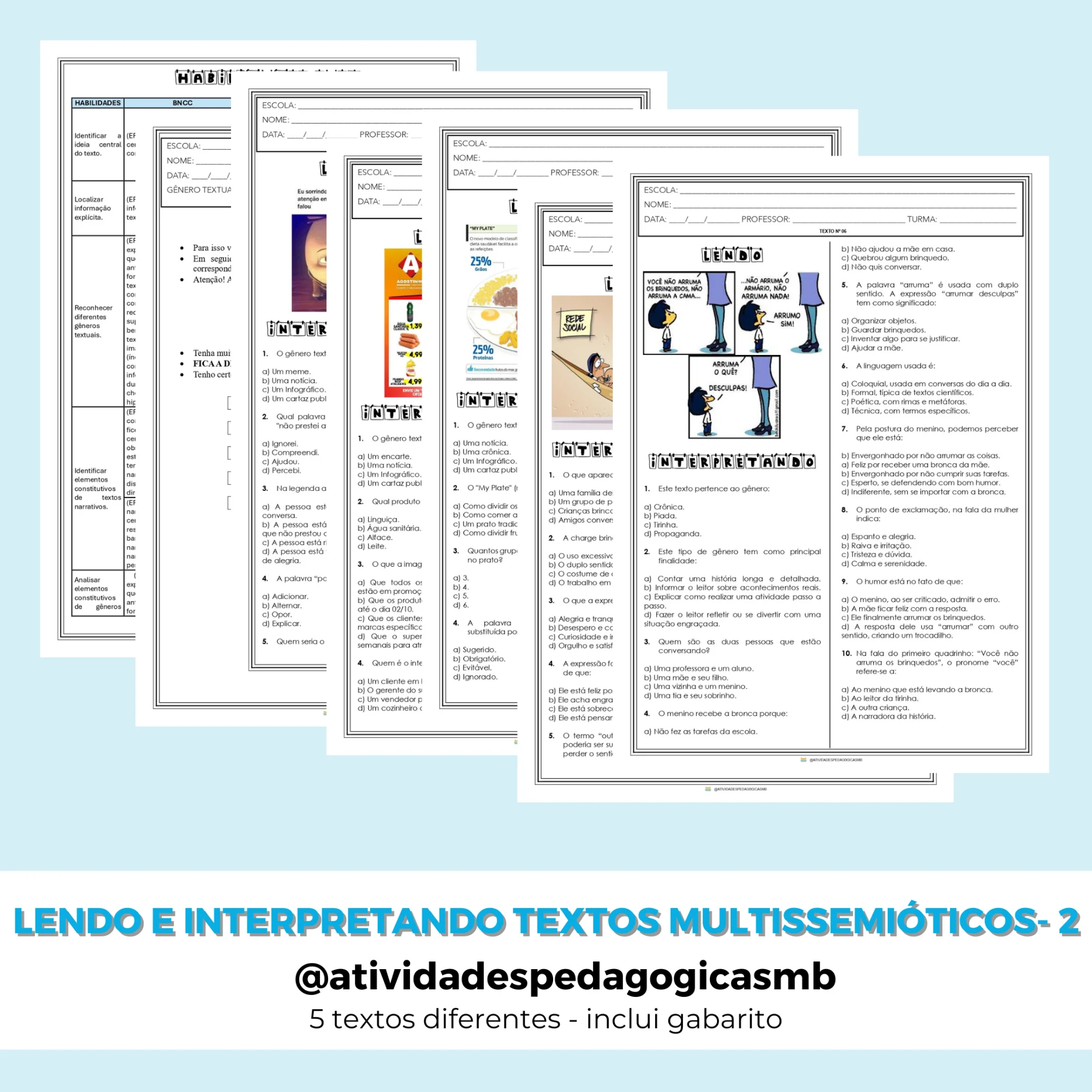 Lendo e Interpretando Textos Multissemióticos - combo 2 (PDF) — Português para 4º ano: Atividades de interpretação textual…