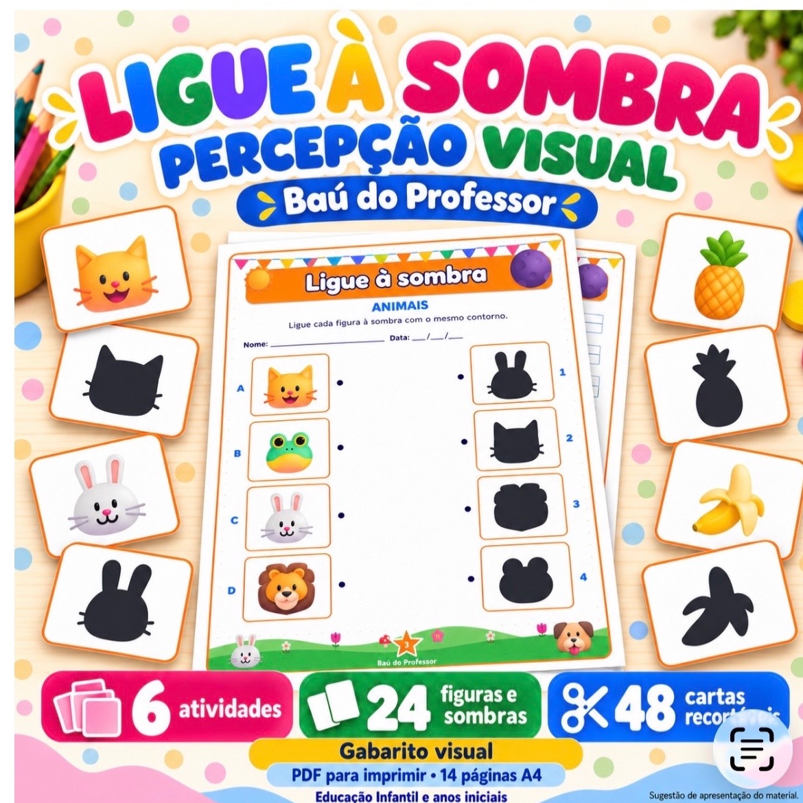 Ligue à Sombra para Imprimir — 6 Atividades e 48 Cartas PDF — capa do material