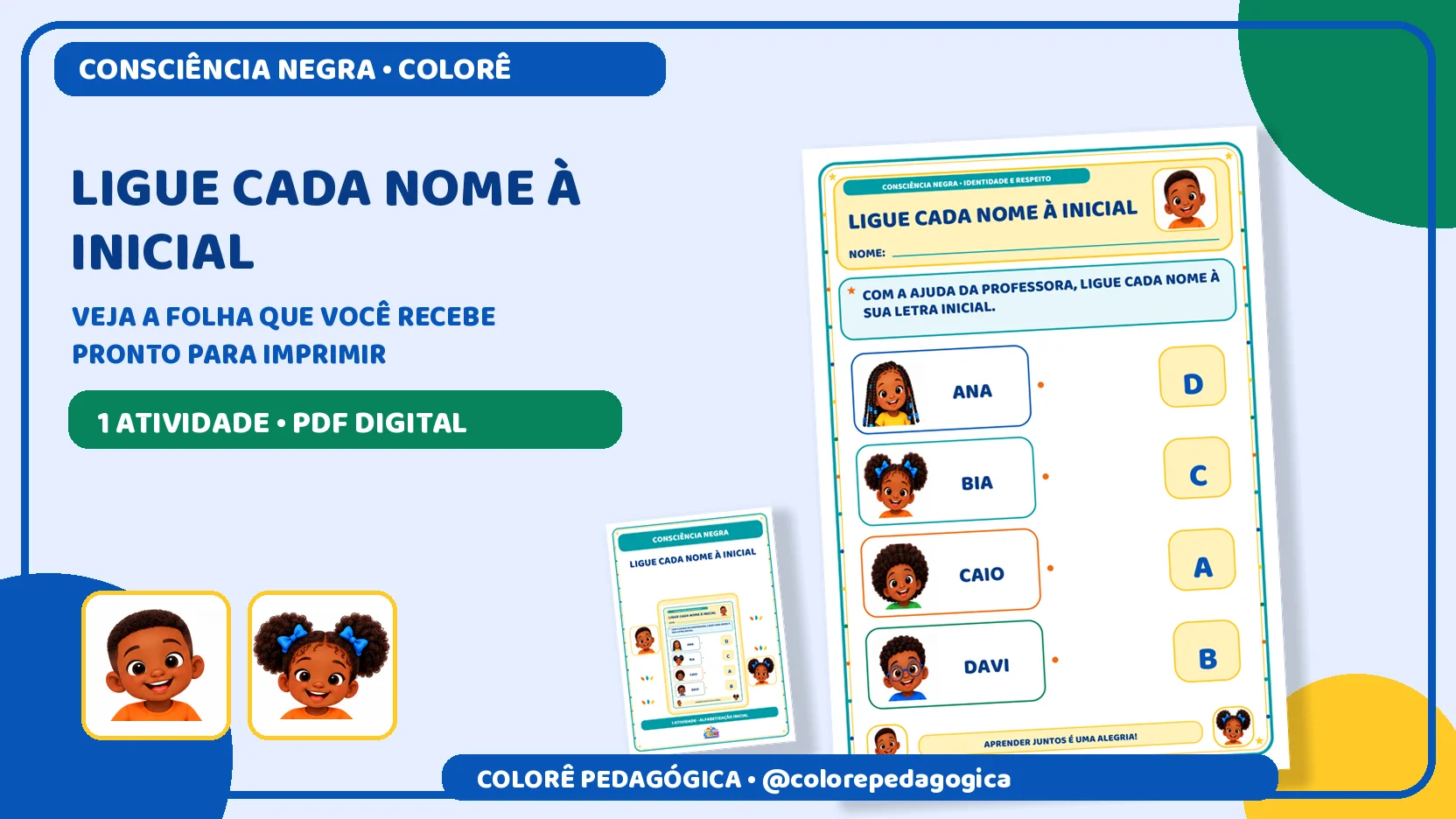 Ligue cada nome à inicial | Consciência Negra — capa do material