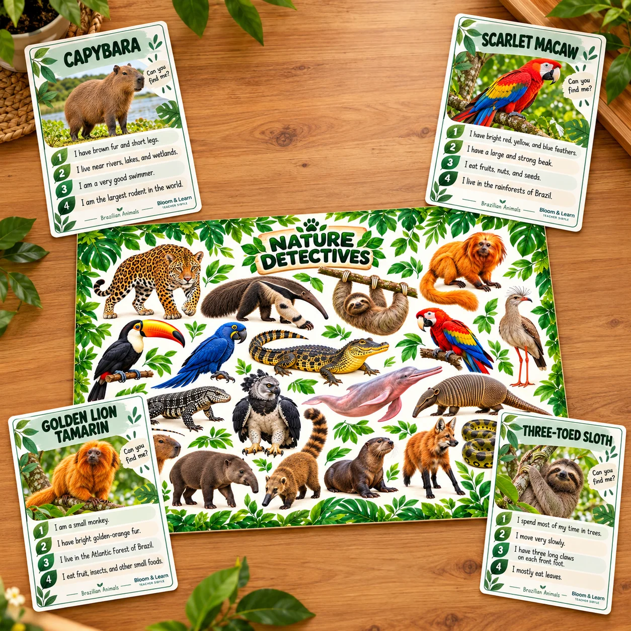 Lince Animais Brasileiros em Inglês - Jogo 20 Animais Cards com Pistas — amostra 1: LINCE ANIMAIS BRASILEIROS – NATURE…