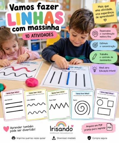 LINHAS DIVERTIDAS COM MASSINHA — 10 ATIVIDADES PARA EDUCAÇÃO INFANTIL — capa do material