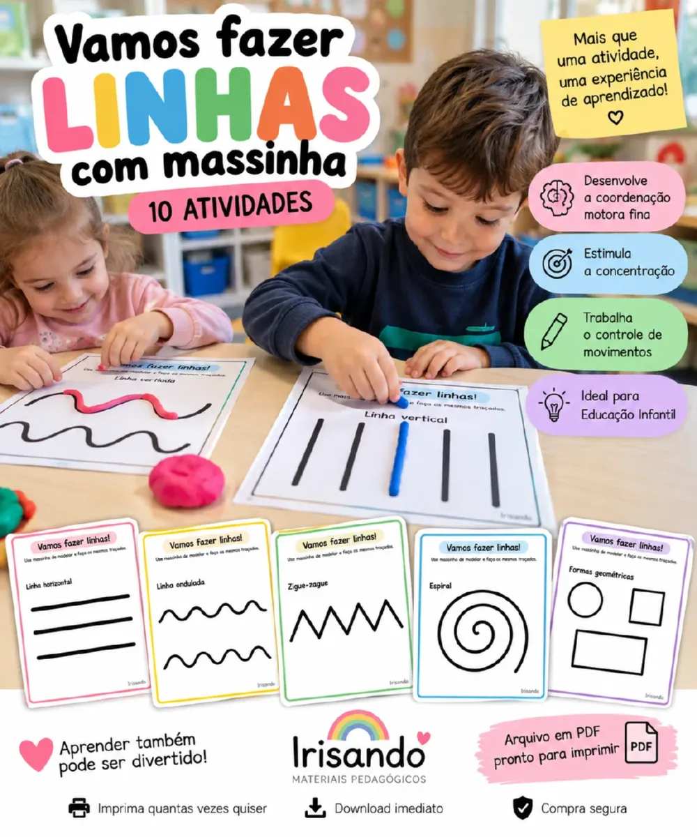 LINHAS DIVERTIDAS COM MASSINHA — 10 ATIVIDADES PARA EDUCAÇÃO INFANTIL — Alfabetização para Educação Infantil: 10 atividades…