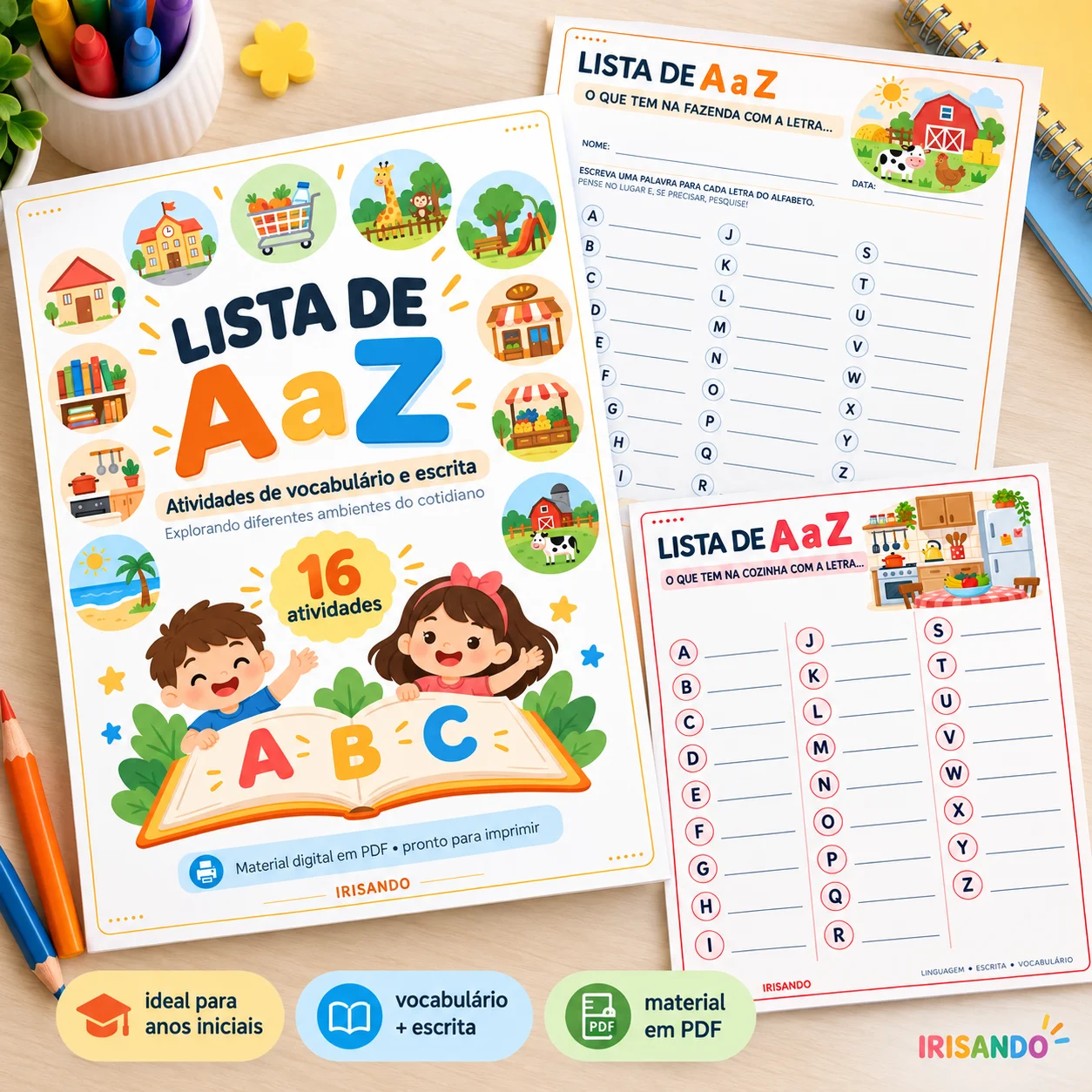 Lista de A a Z – Atividades de escrita e vocabulário — amostra 2: Material com 16 atividades de Lista de A a Z para…