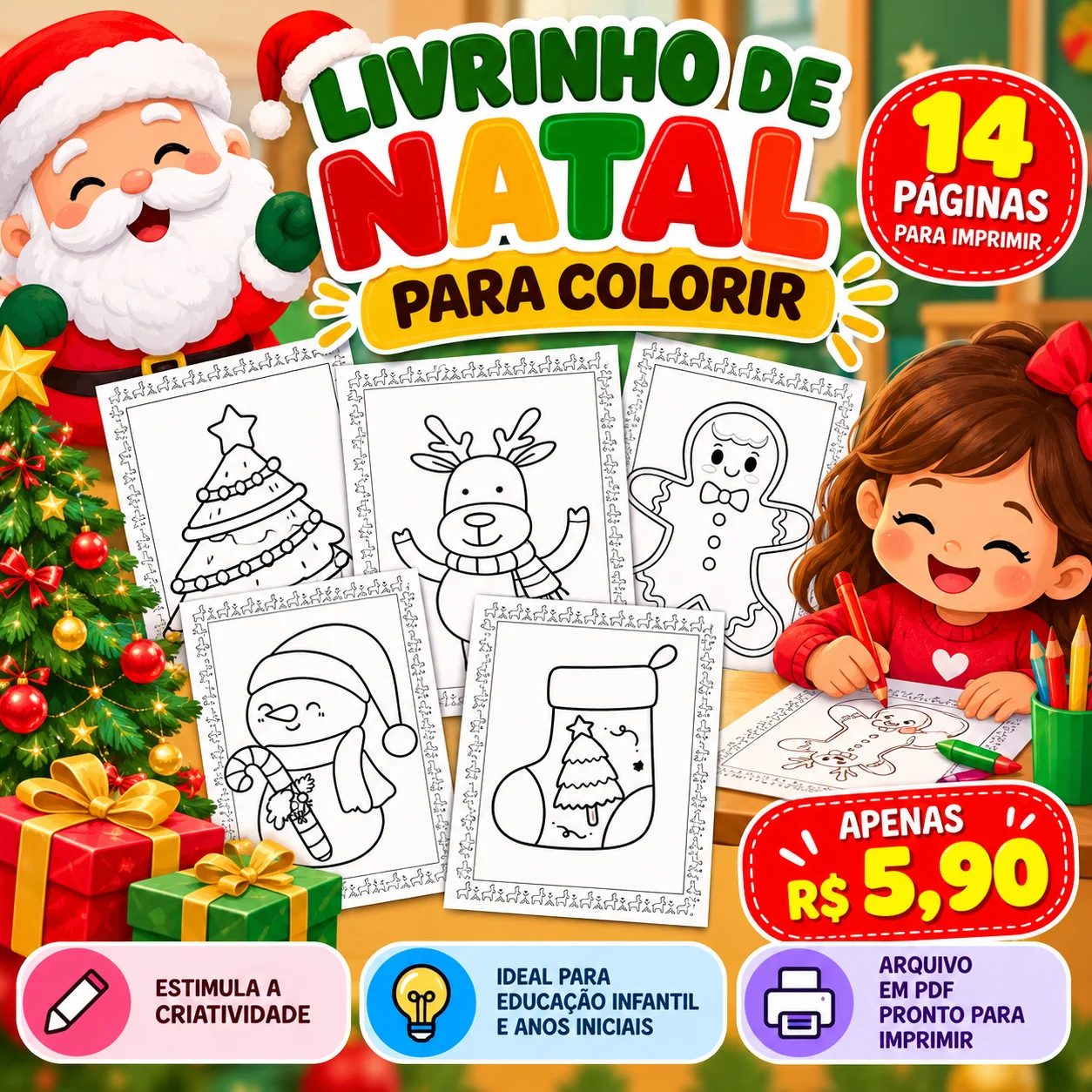 Livrinho de Natal para Colorir – 14 Desenhos para Imprimir — Datas comemorativas para Educação Infantil: Livrinho de Natal…