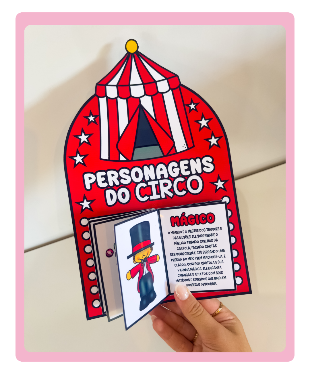Livrinho interativo de Dia do Circo para imprimir — amostra 3: Quais personagens aparecem no PDF?