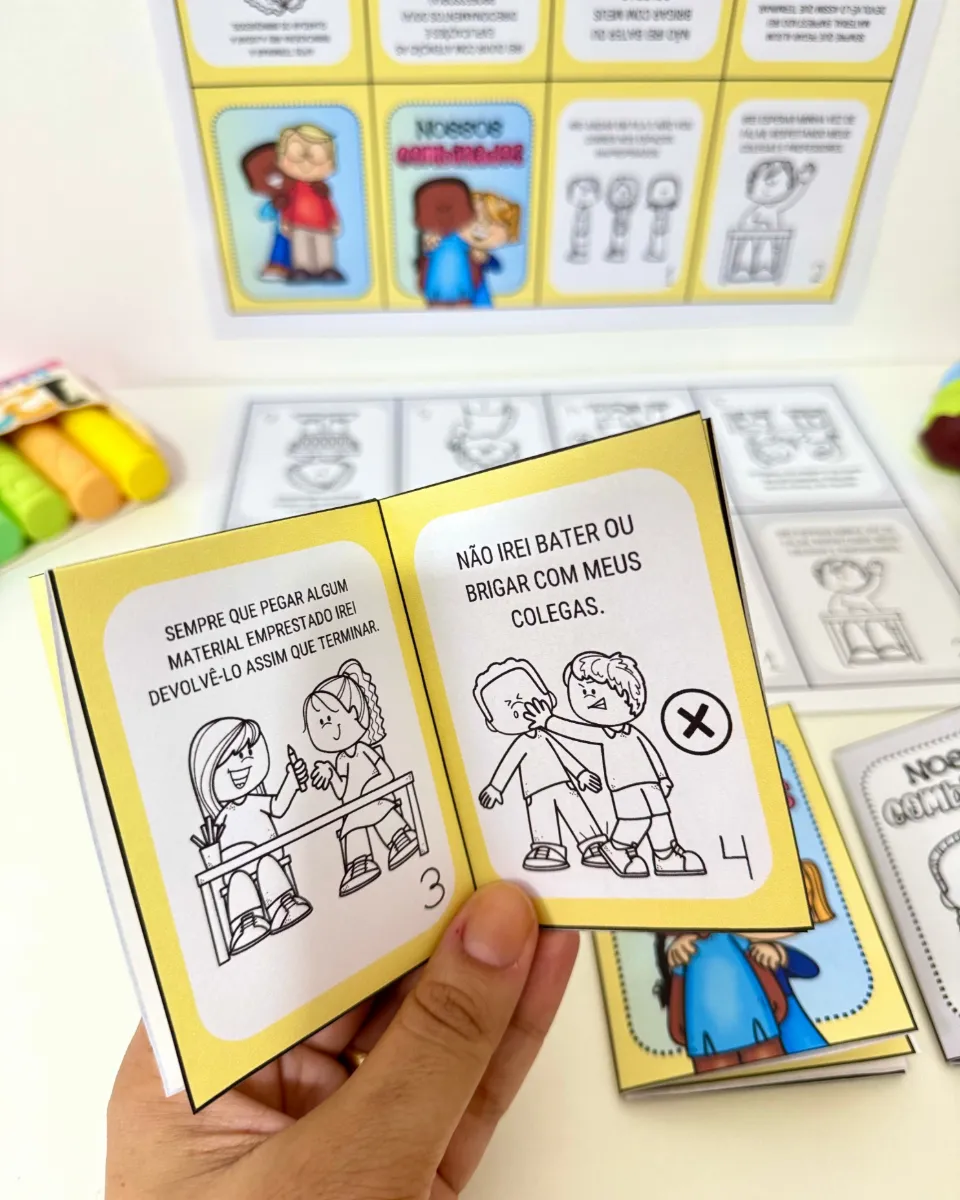 Livrinho Nossos Combinados para Educação Infantil e Anos Iniciais — amostra 1: Livrinho para colorir “Nossos Combinados”…