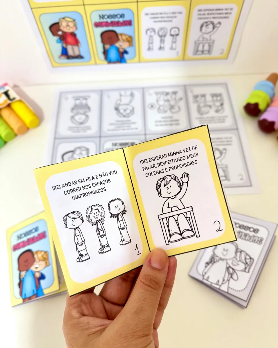 Livrinho Nossos Combinados para Educação Infantil e Anos Iniciais — amostra 2: Livrinho para colorir “Nossos Combinados”…