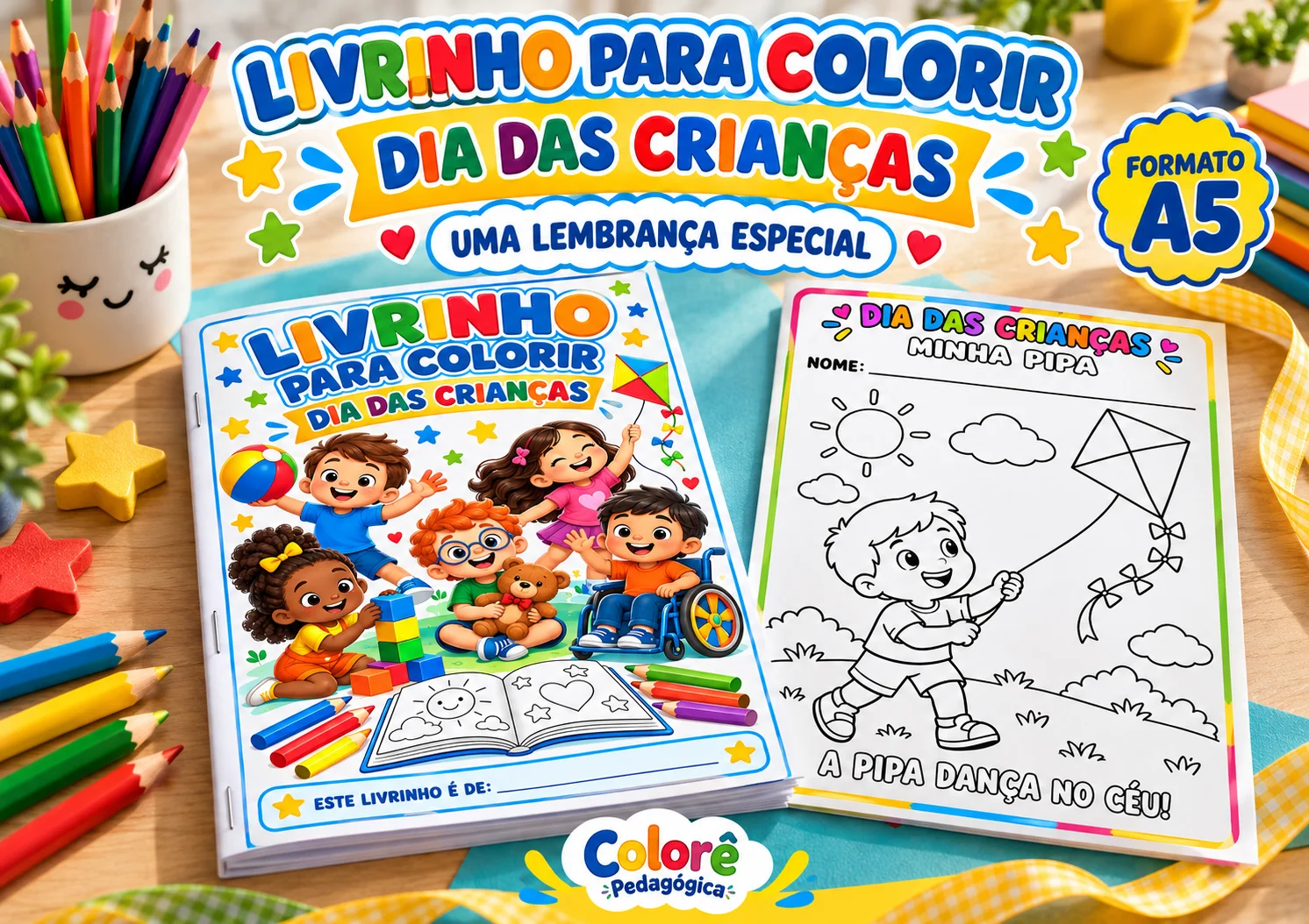 Livrinho para Colorir Dia das Crianças 10 Desenhos Educação Infantil — amostra 2: Um livrinho cheio de brincadeiras e carinho