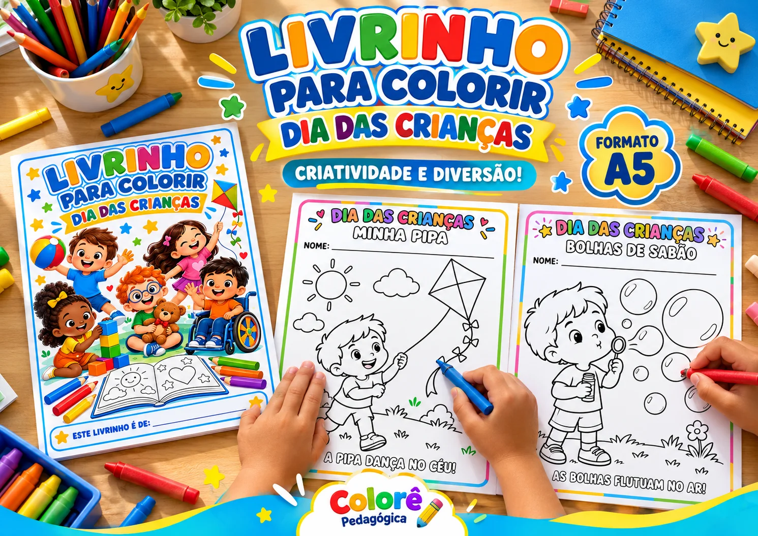 Livrinho para Colorir Dia das Crianças 10 Desenhos Educação Infantil — Alfabetização para Educação Infantil: Um livrinho…