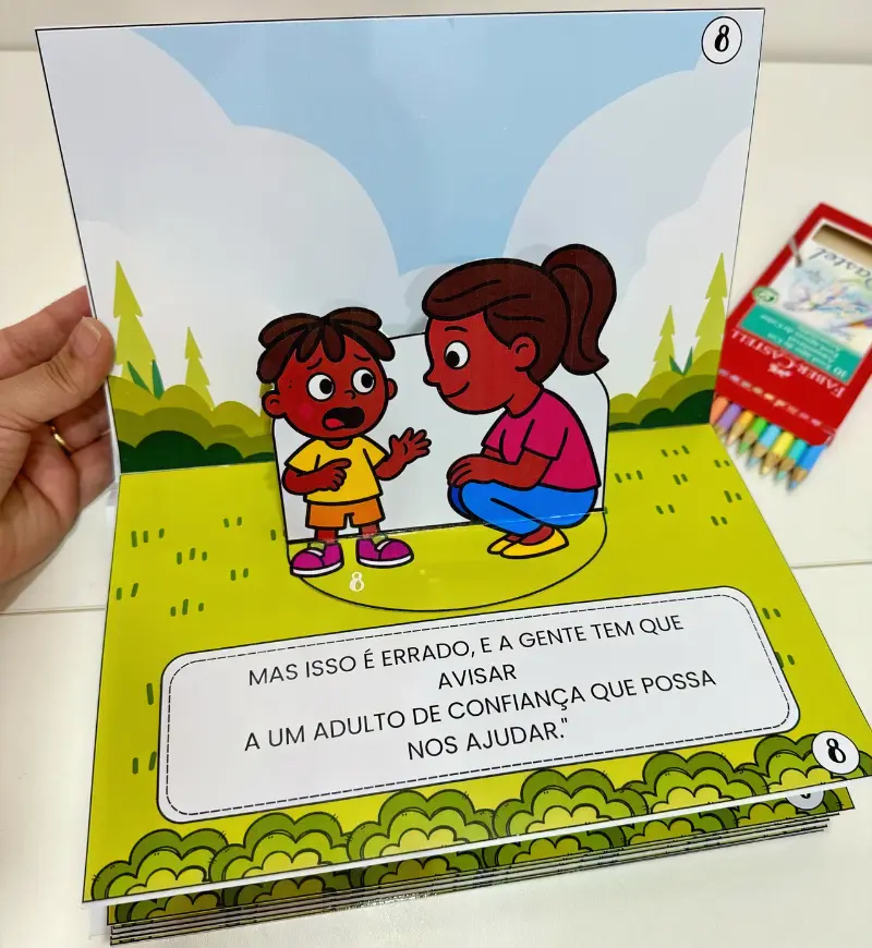 Livro 3D Meu Corpo é Precioso para trabalhar o Maio Laranja — amostra 2: O que acompanha o material