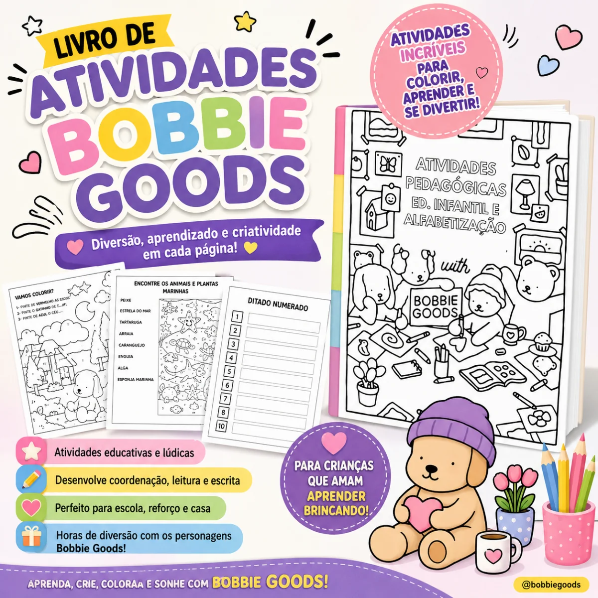 🎨📚 LIVRO DE ATIVIDADES BOBBIE GOODS – APRENDER BRINCANDO! 💕✨ — capa do material