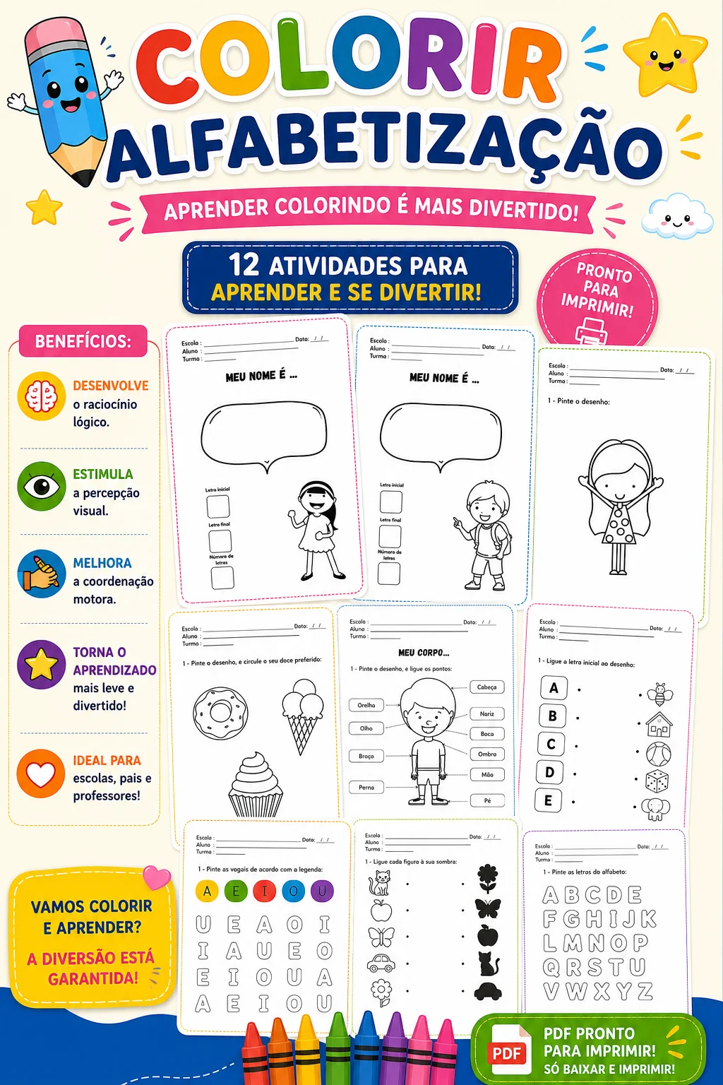 LIVRO DE COLORIR 12 PÁGINAS - EDUCAÇÃO INFANTIL E FUNDAMENTAL — Alfabetização para Educação Infantil: Este é um recurso…