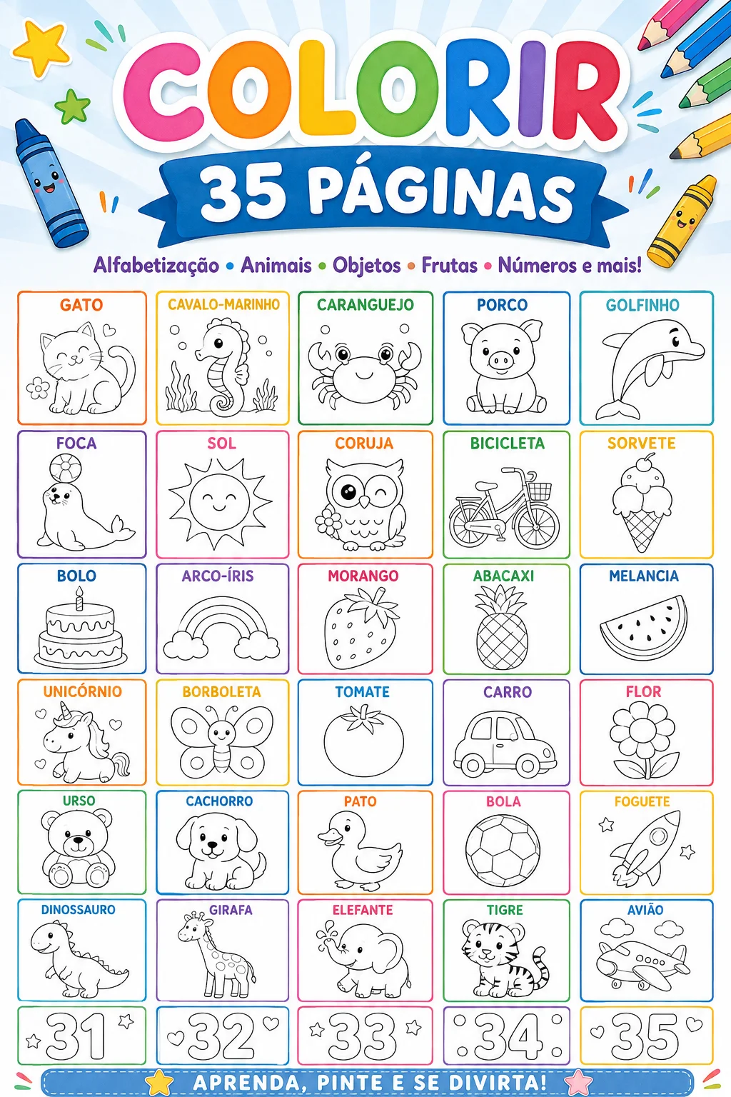 LIVRO DE COLORIR 35 PÁGINAS - EDUCAÇÃO INFANTIL E FUNDAMENTAL — capa do material