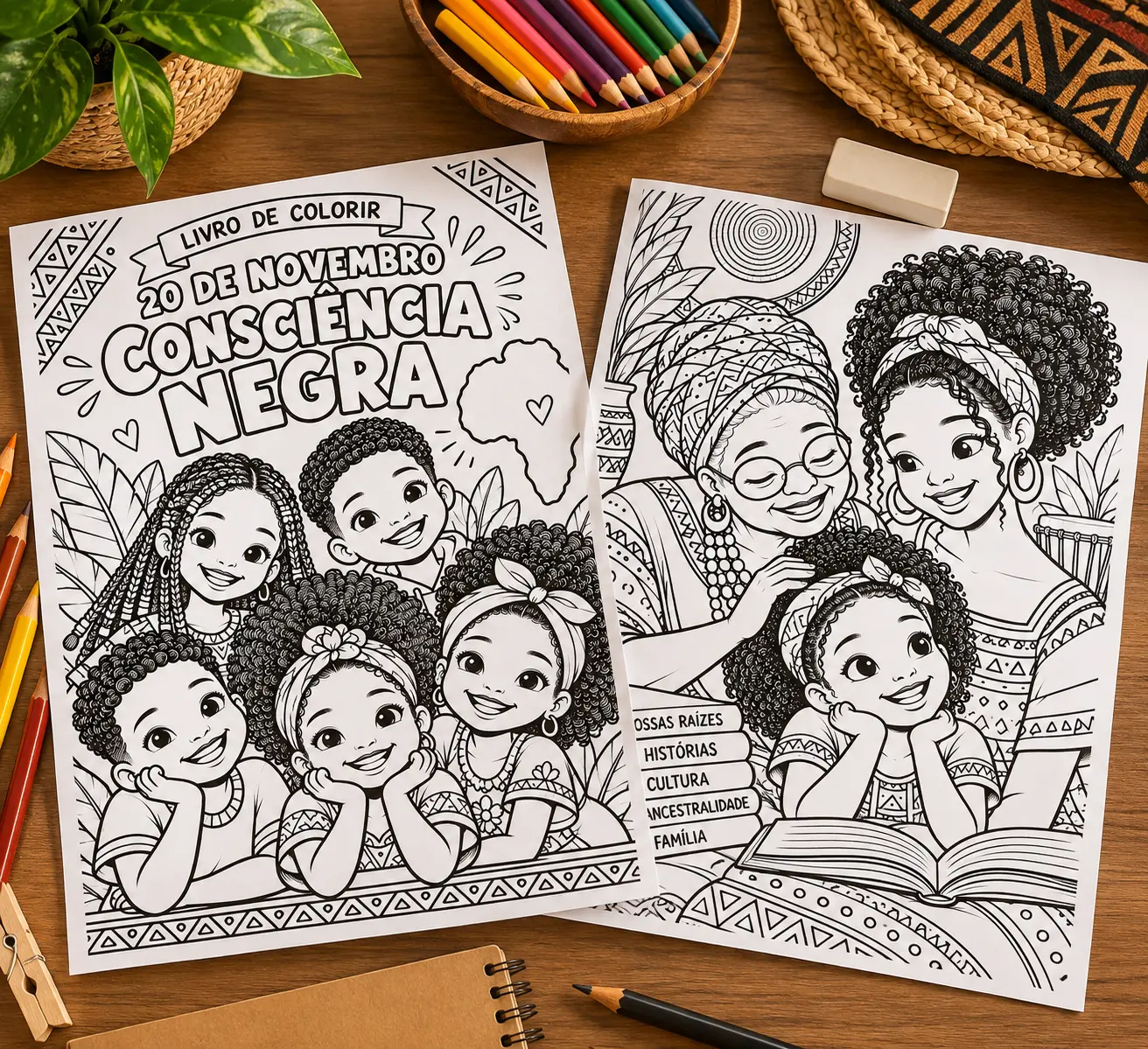 Livro de Colorir Dia da Consciência Negra – 11 Ilustrações — amostra 5: Livro de colorir sobre a Consciência Negra com 11…