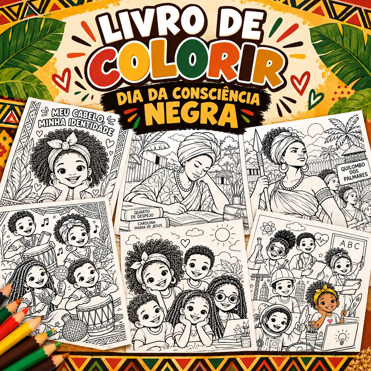 Livro de Colorir Dia da Consciência Negra – 11 Ilustrações — Ciências para Educação Infantil: Livro de colorir sobre a…