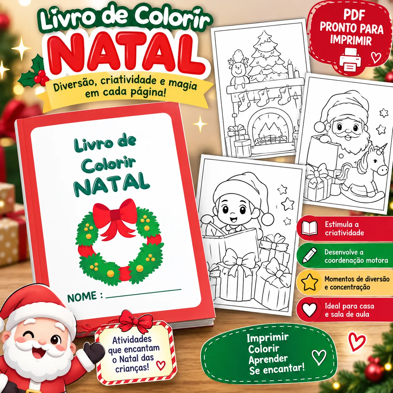 LIVRO DE COLORIR NATAL – DIVERSÃO E CRIATIVIDADE PARA AS CRIANÇAS! — Alfabetização para Educação Infantil: O Livro de…