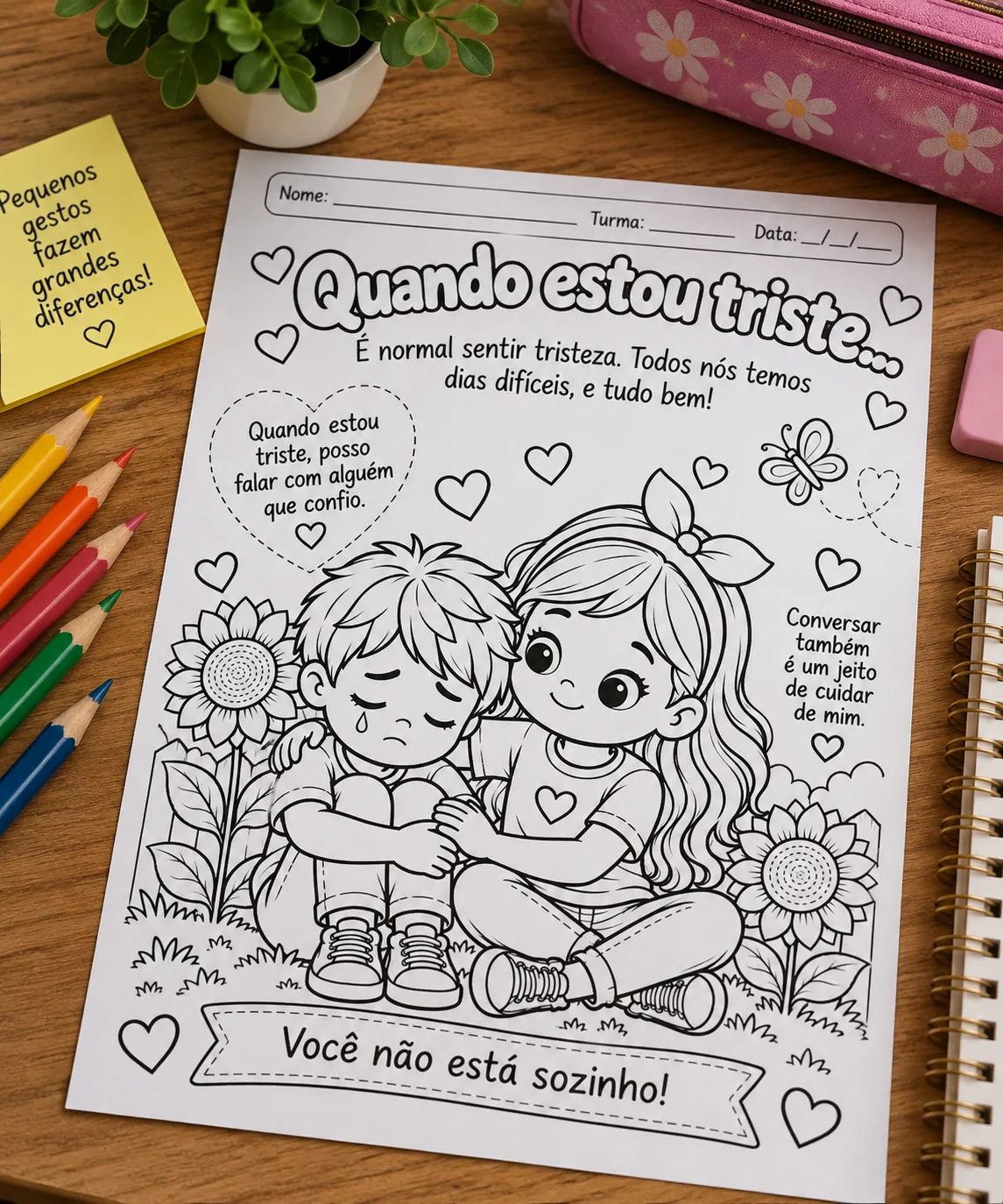 Livro de Colorir Setembro Amarelo: Você Não Está Sozinho — amostra 2: Arquivo em PDF com 10 páginas ilustradas para…