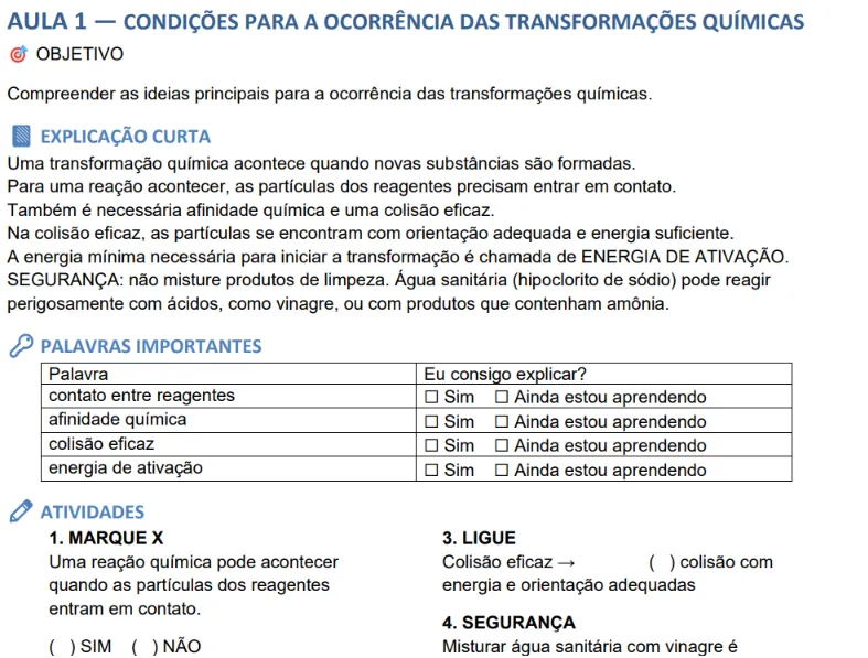 Livro de química adaptado — amostra 1: apostila de química adaptada para 2 ano do ensino médio