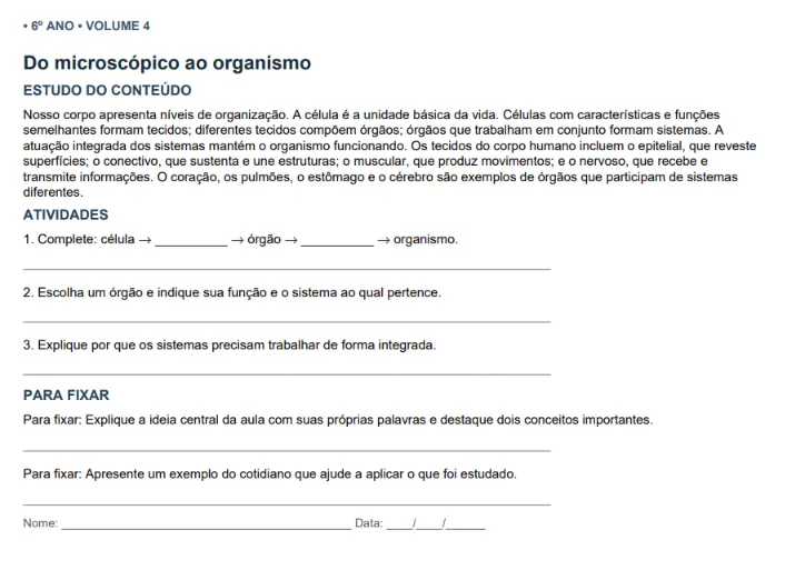 Livro do Estudante - Ciências, Língua Inglesa e Projeto de Vida - adaptado - 6º Ano — Atividades para Fundamental II…