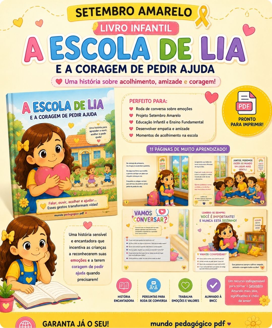 Livro infantil de Setembro Amarelo para imprimir — amostra 3: O que está incluído no PDF