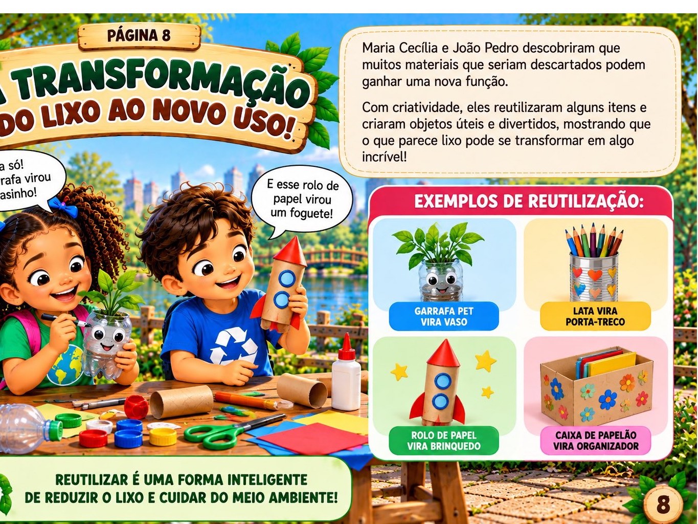 Livro Infantil Meio Ambiente e Reciclagem – A Turma da Reciclagem — amostra 7: Livro infantil educativo sobre reciclagem e…